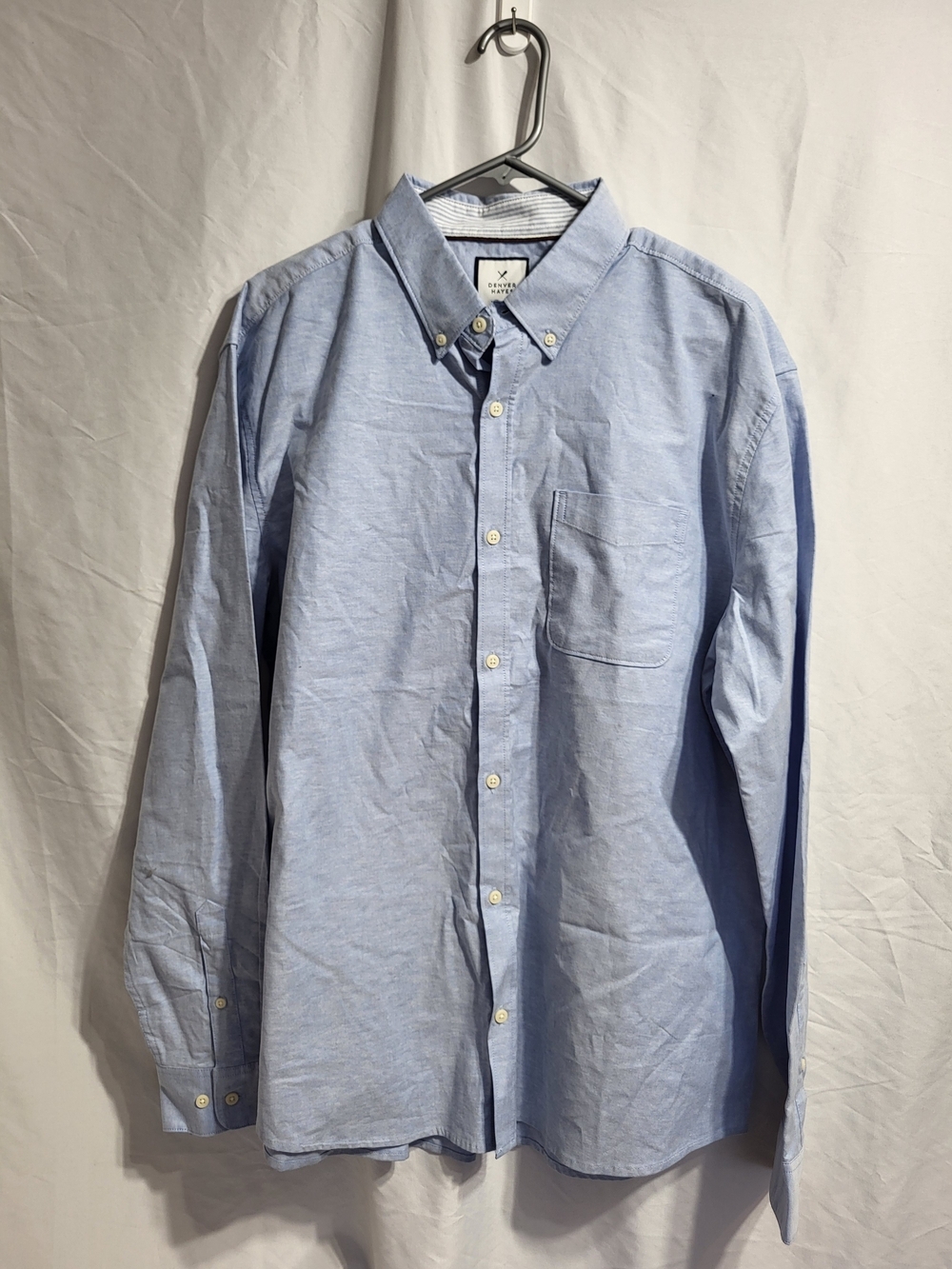 Denver Hayes Light Blue Button-Down Oxford Shirt, Size XL